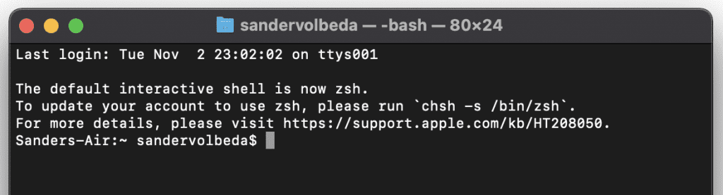 Changing ZSH shell to Bash shell