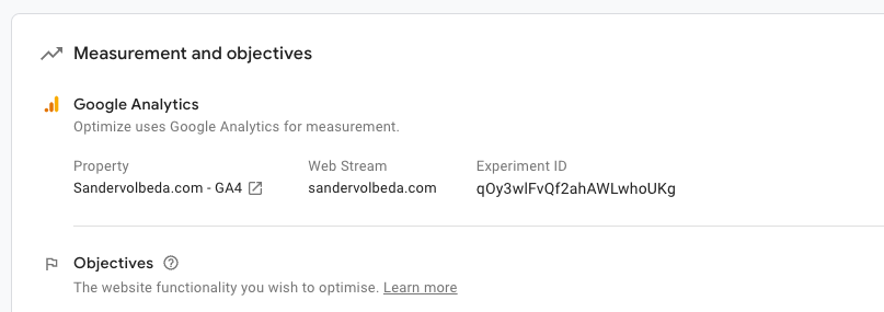 Google Optimize experiment ID for cookie