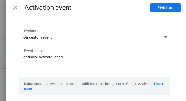 Change Activation Event Name Google Optimize Target Classes