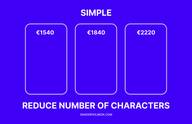 Pricing tactic - Reduce number of characters after